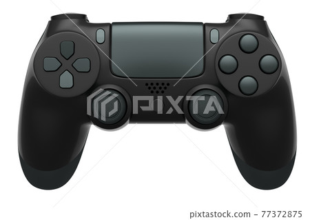 Realistic black video game controller on white background Realistic black video game controller on white background 77372875