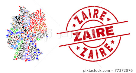 Zaire Grunge Stamp and Germany Map Collage of Different Icons Zaire Grunge Stamp and Germany Map Collage of Different Icons 77372876