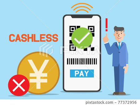 Yen, a small businessman who shows the point of cashless Yen, a small businessman who shows the point of cashless 77372956