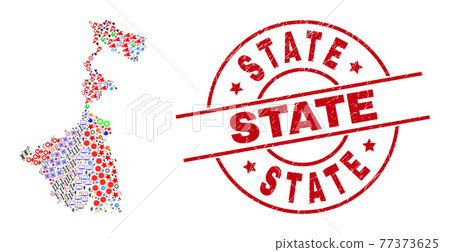 State Grunge Stamp and West Bengal State Map Collage of Different Symbols 77373625