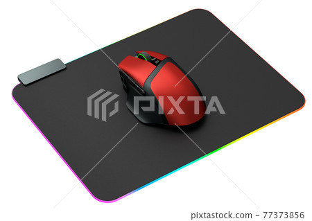 Modern gaming computer mouse on professional pad on white background Modern gaming computer mouse on professional pad on white background 77373856