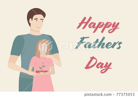 Cute vector illustration of Father and dauther, holding a small growing plant in the pot. Father's day concept. Cute vector illustration of Father and dauther, holding a small growing plant in the pot. Father's day concept. 77375053