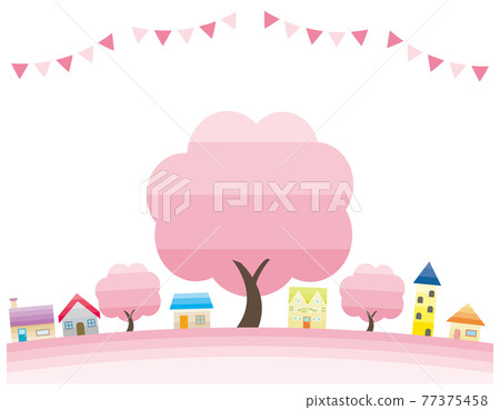 Simple cityscape vector illustration frame background spring Simple cityscape vector illustration frame background spring 77375458