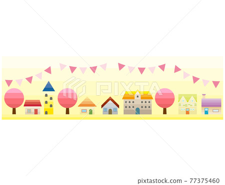 Simple cityscape vector illustration frame background spring 77375460