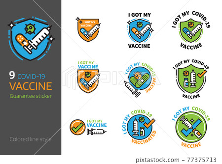 Covid-19 vaccination sign colored line style. 77375713