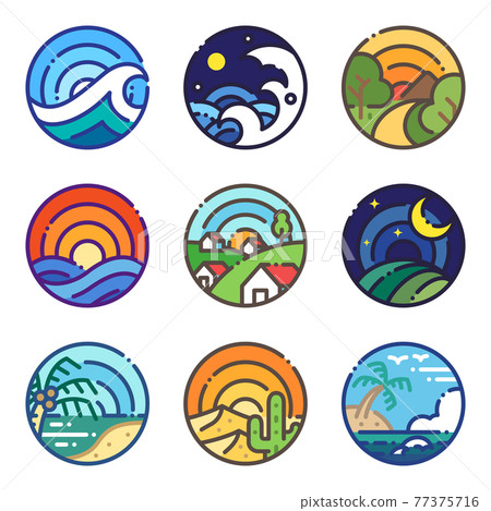 Landscape travel scenery view lineal icon vector 77375716