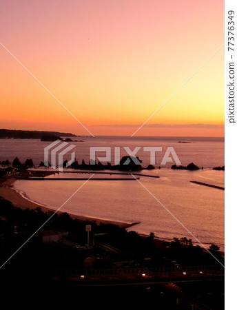 Pier rock of the morning glow 77376349