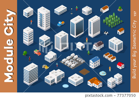 A Set Of Isometric City - Stock Illustration [77377050] - PIXTA