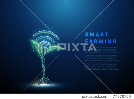 Green plant sprout with blue wi-fi symbol Green plant sprout with blue wi-fi symbol 77378790