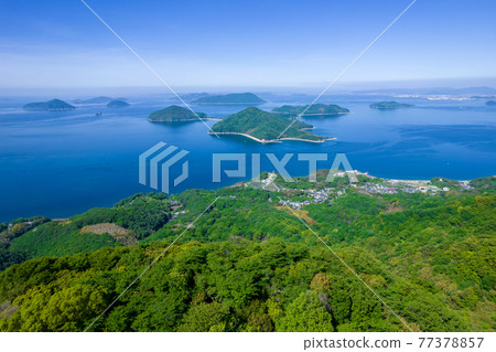 The Seto Inland Sea from Shiudeyama in early summer with beautiful fresh greenery 77378857