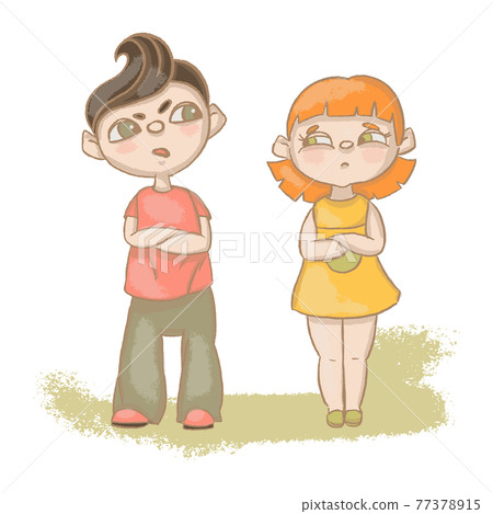 DISGRUNTLE Boy And Girl Quarrel Cartoon Grunge Style Hand Drawn Vector Illustration Set For Print 77378915
