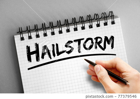 Hailstorm text on notepad, concept background 77379546