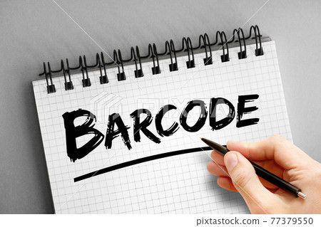Barcode text on notepad, concept background 77379550