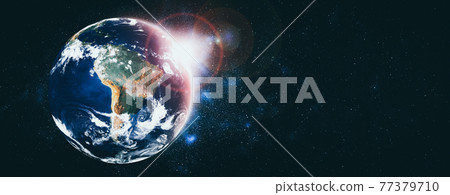 Planet earth globe view from space showing realistic earth surface and world map 77379710