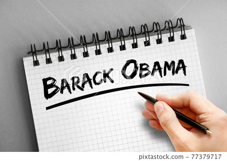 Barack Obama text on notepad, concept background 77379717