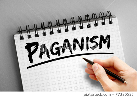 Paganism text on notepad, concept background 77380555