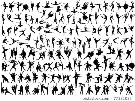 Ballet dancers silhouettes set 77381085