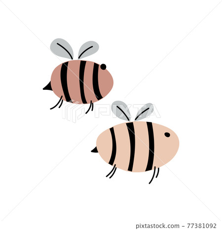 Funny bees with inscriptions. Vector naive characters in scandinavian hand drawn cartoon style. Isolated characters on a white background 77381092
