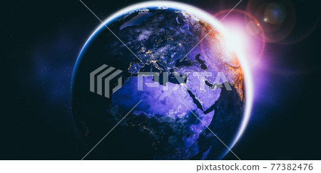 Planet earth globe view from space showing realistic earth surface and world map 77382476