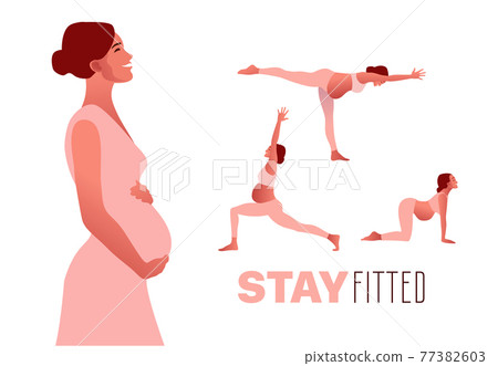 Happy pregnant woman holds her belly. Vector illustration. 77382603