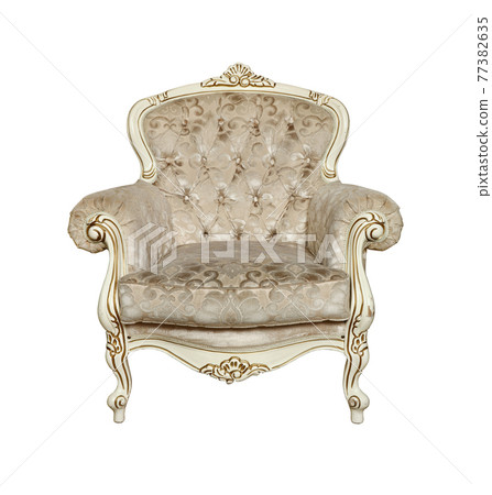 White tufted retro Chesterfield armchair isolated White tufted retro Chesterfield armchair isolated 77382635