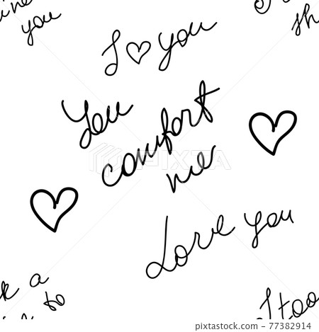 love you hearts romantic pattern on white background. black and white seamless pattern for wallpaper, textiles, packaging, scrapbooking, foil stamping. 77382914