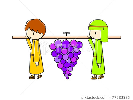 約書亞和迦勒拿著大葡萄的插圖 77383585