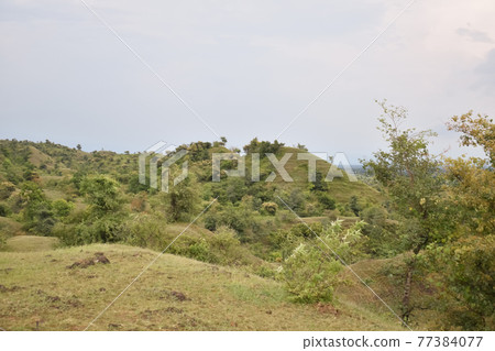 mountain with green grass and beautiful sky mountain with green grass and beautiful sky 77384077