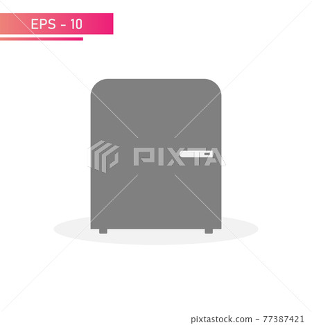 Compact retro refrigerator with handle. Solid design. On a white background. Household appliances for the home. Flat vector illustration. Compact retro refrigerator with handle. Solid design. On a white background. Household appliances for the home. Flat vector illustration. 77387421