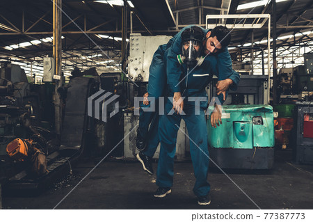 Skillful factory worker rescue his teammate out of poisonous gas leakage 77387773