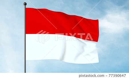 3D Illustration of The Flag of Indonesia is a simple bicolor with two equal horizontal bands, red and white with an overall ratio of 2:3. 77390647