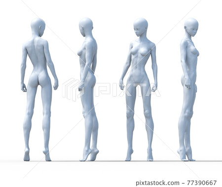 姿勢集合,各個方向的女性裸體 姿勢集合,各個方向的女性裸體 77390667
