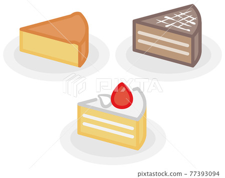 Cheesecake, strawberry cake, chocolate cake 77393094
