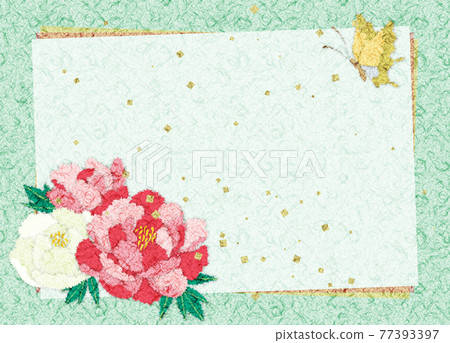 Japanese paper chigiri-e style illustration of peony flowers with copy space Japanese paper chigiri-e style illustration of peony flowers with copy space 77393397