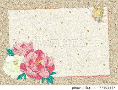 Japanese paper chigiri-e style illustration of peony flowers with copy space Japanese paper chigiri-e style illustration of peony flowers with copy space 77393417