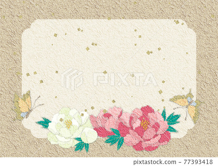 Japanese paper chigiri-e style illustration of peony flowers with copy space Japanese paper chigiri-e style illustration of peony flowers with copy space 77393418