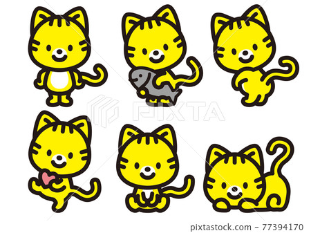 Cute cat character pose collection 77394170