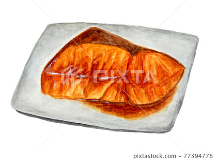 照燒鰤魚（水彩插圖） 77394778