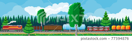Cargo rail transportation, nature landscape Cargo rail transportation, nature landscape 77394876