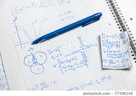 Math handwriting in notebook closeup Math handwriting in notebook closeup 77396248