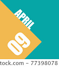 april 9th. Day 9 of month,illustration of date inscription on orange and blue background spring month, day of the year concept 77398078