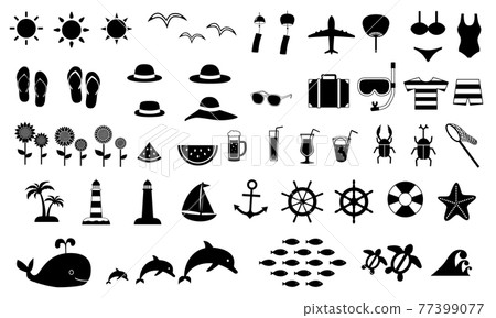剪影矢量圖像集與夏季大海和暑假的圖像 77399077