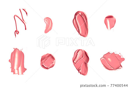 Coral beauty cosmetic texture isolated on white background, smudged makeup emulsion cream smear or foundation smudge, crushed cosmetics product and paint strokes 77400544