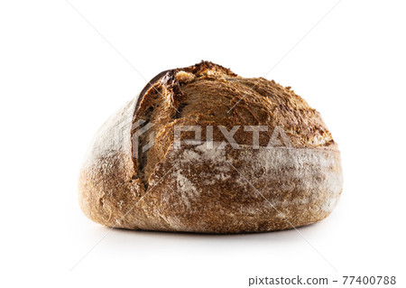 Isolated freshly baked crunchy yeast bread loaf lying on the table Isolated freshly baked crunchy yeast bread loaf lying on the table 77400788