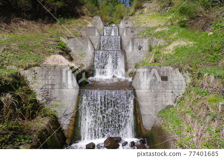 Sabo facility in Otari village, Shinshu, Daibetsu, Hikagezawa, stepped floor fixing work group, dam that prevents vertical erosion and stabilizes the riverbed Sabo facility in Otari village, Shinshu, Daibetsu, Hikagezawa, stepped floor fixing work group, dam that prevents vertical erosion and stabilizes the riverbed 77401685