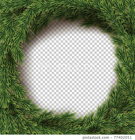 Green Christmas wreath transparent background. Holly fir natural circle decoration. Realistic merry xmas, new year traditional ornament. Round shape tree vector illustration 77402051