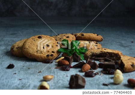 oatmeal cookies with chocolate and nuts 77404403