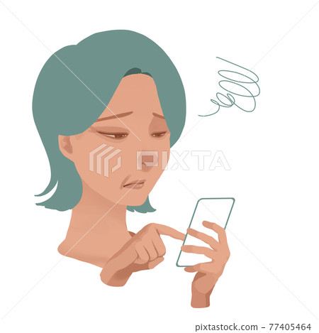 Middle-aged woman in trouble with a smartphone 77405464