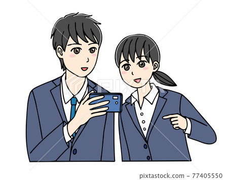 Young men and women in suits looking at smartphones together 77405550