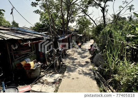 Poor area in Yangon, Myanmar Dala Dala Village Slums Dala Town 77405818